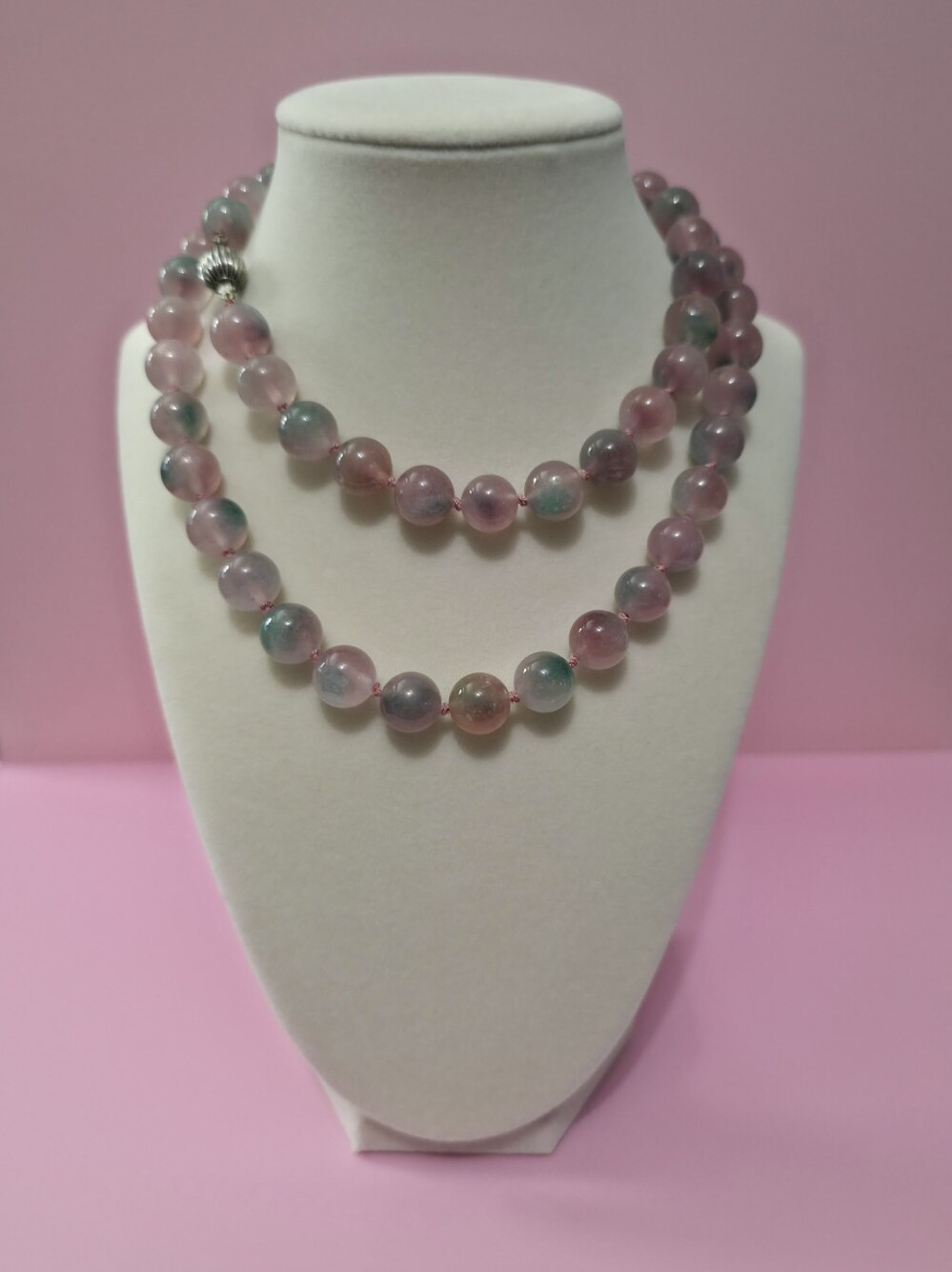 Vintage Pink And Green Gemstone Necklace